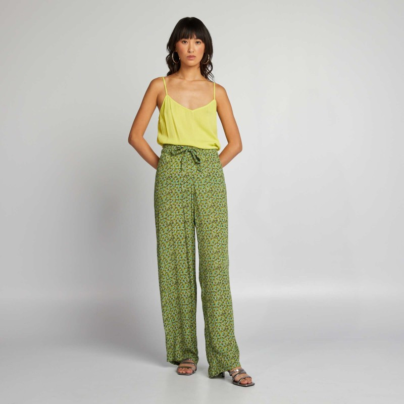 Pantalon large gaufré à motif - Vert