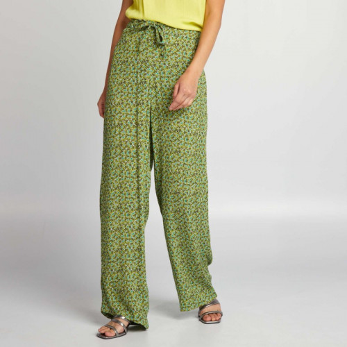 Pantalon large gaufré à motif - Vert