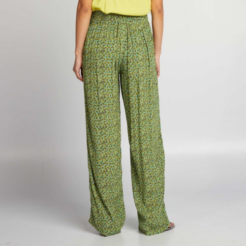 Pantalon large gaufré à motif - Vert