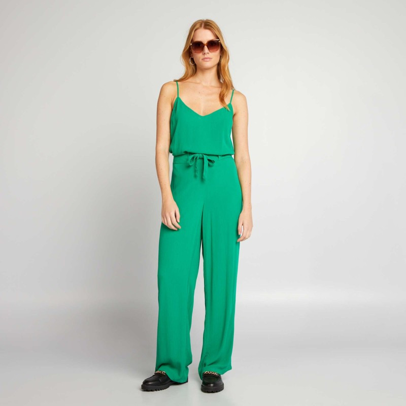 Pantalon large gaufré à motif - Vert imprimé