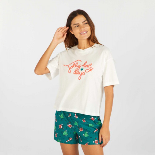 Ensemble pyjama  Tee-shirt + short Noël - 2 pièces - Blanc/vert