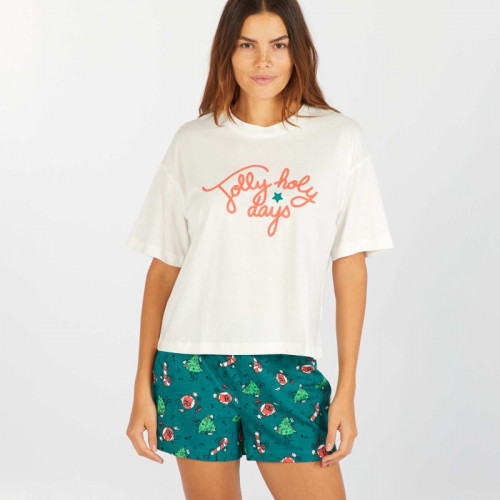 Ensemble pyjama  Tee-shirt + short Noël - 2 pièces - Blanc/vert