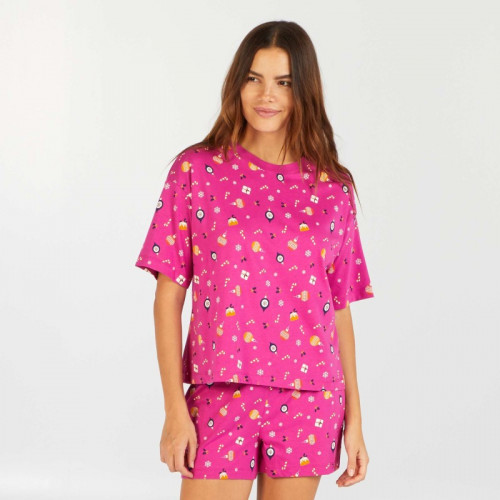 Ensemble pyjama  Tee-shirt + short Noël - 2 pièces - Rose