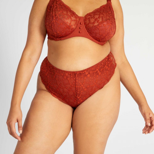 Tanga en dentelle fantaisie - Rouge corail