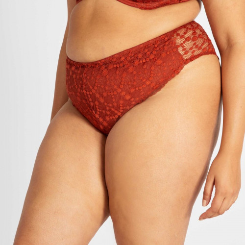 Tanga en dentelle fantaisie - Rouge corail