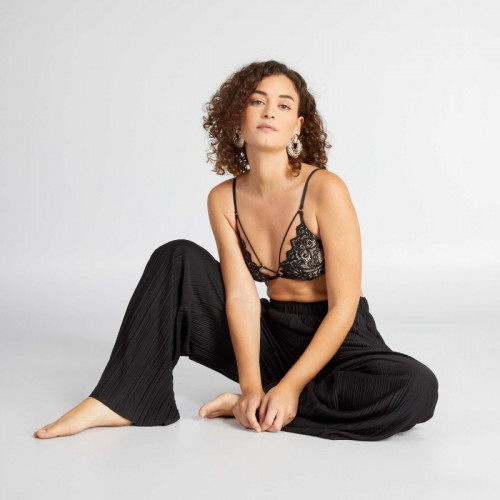 Soutien-gorge triangle avec laçage fantaisie - Noir/beige