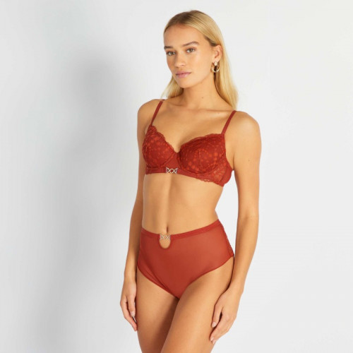 Soutien-gorge dentelle corbeille plongeant - Rouge