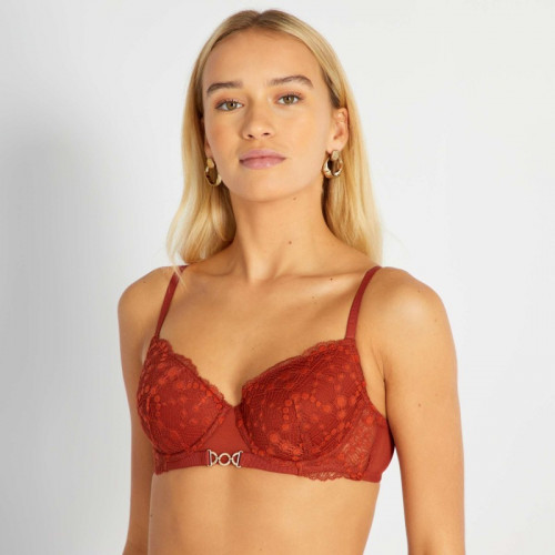 Soutien-gorge dentelle corbeille plongeant - Rouge