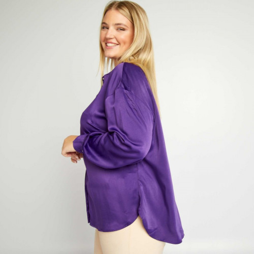 Chemise effet satiné col italien - Violet