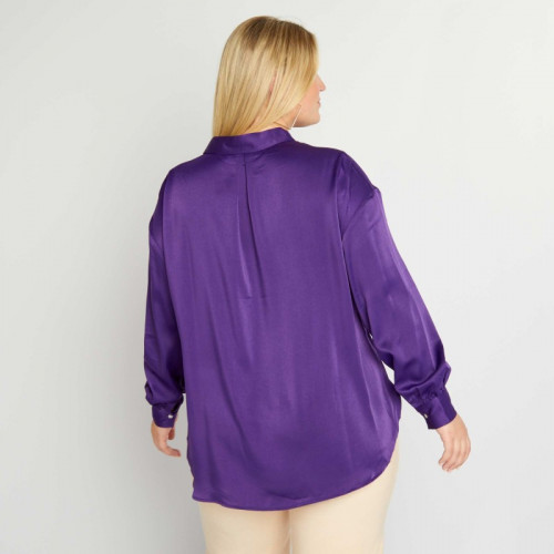 Chemise effet satiné col italien - Violet