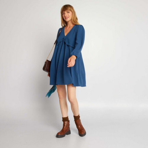 Robe courte texturée avec volant - Bleu