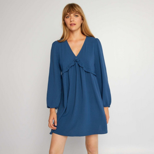 Robe courte texturée avec volant - Bleu