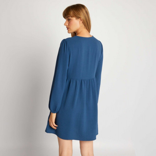 Robe courte texturée avec volant - Bleu