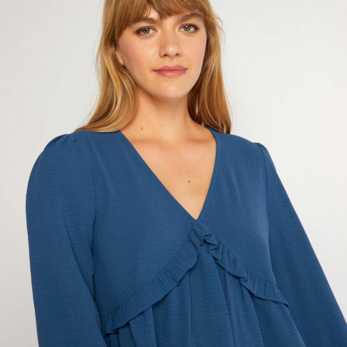 Robe courte texturée avec volant - Bleu