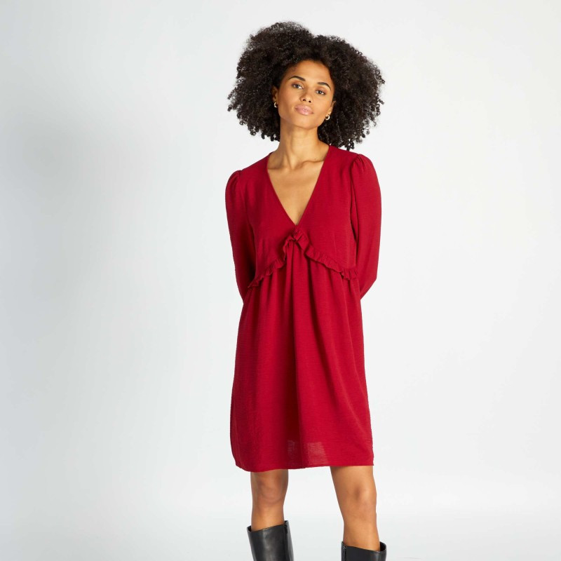 Robe courte texturée avec volant - Rouge