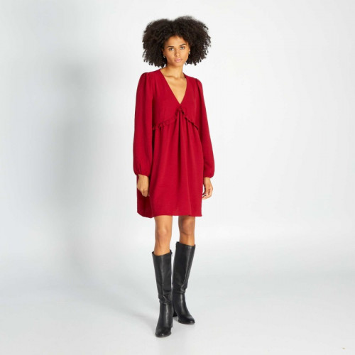 Robe courte texturée avec volant - Rouge