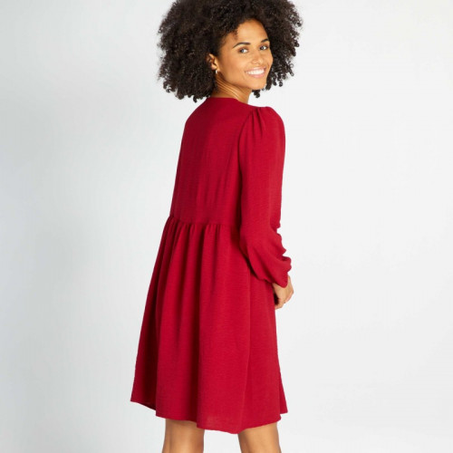 Robe courte texturée avec volant - Rouge