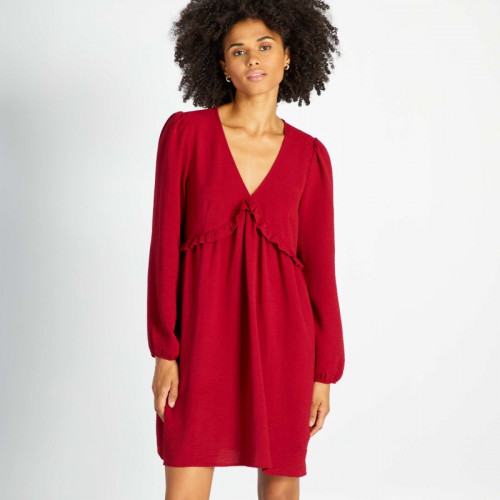 Robe courte texturée avec volant - Rouge