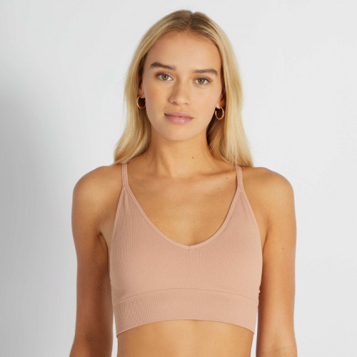 Brassière triangle en RIB - Rose beige