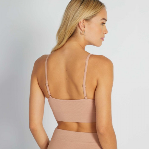 Brassière triangle en RIB - Rose beige