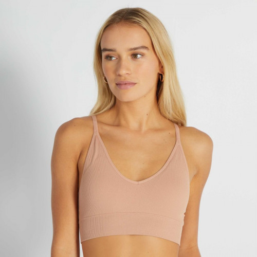 Brassière triangle en RIB - Rose beige