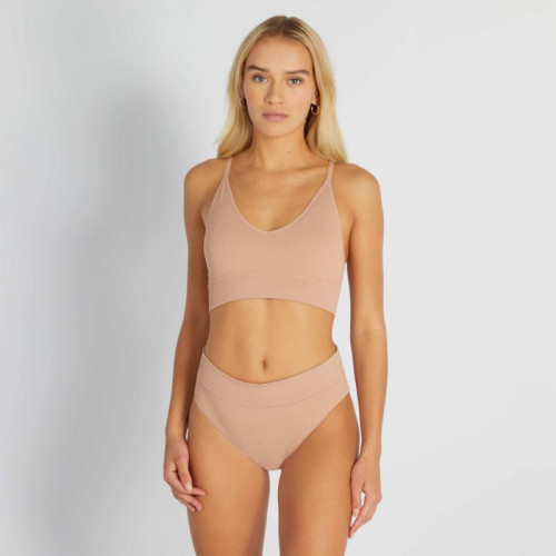 Brassière triangle en RIB - Rose beige