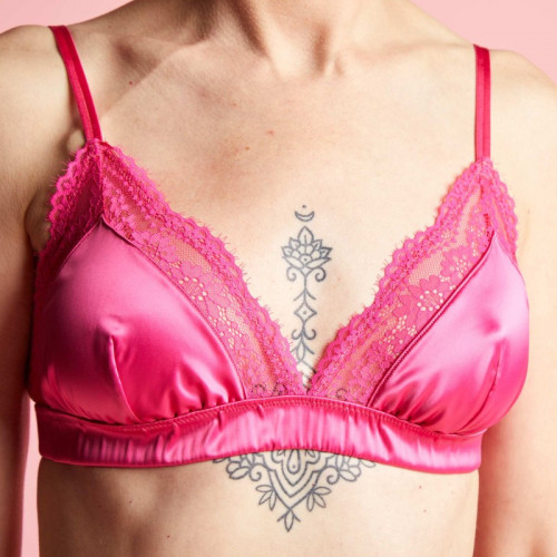 Soutien-gorge triangle en dentelle et satiné - Rose