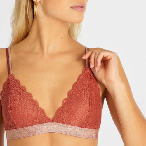 Soutien-gorge triangle en dentelle - Ocre