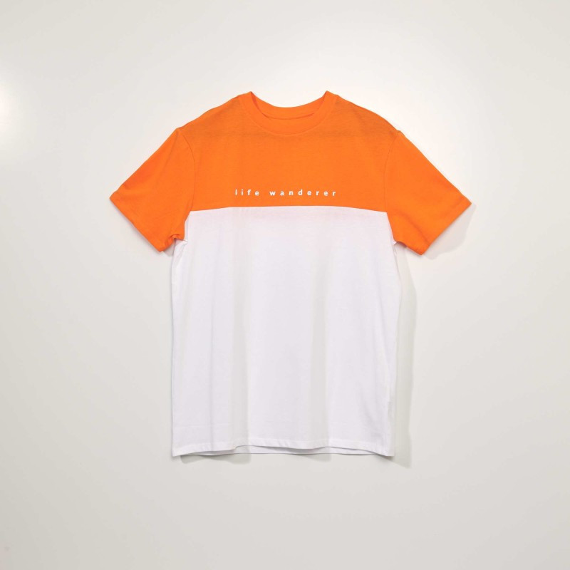 Tee-shirt en jersey bicolore - Blanc/orange