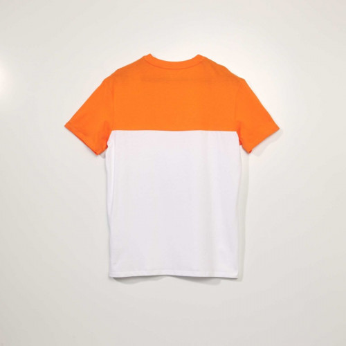 Tee-shirt en jersey bicolore - Blanc/orange