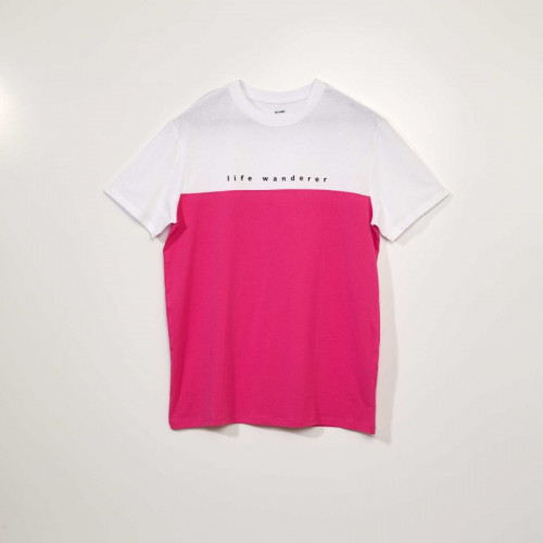 Tee-shirt en jersey bicolore - Blanc/rose