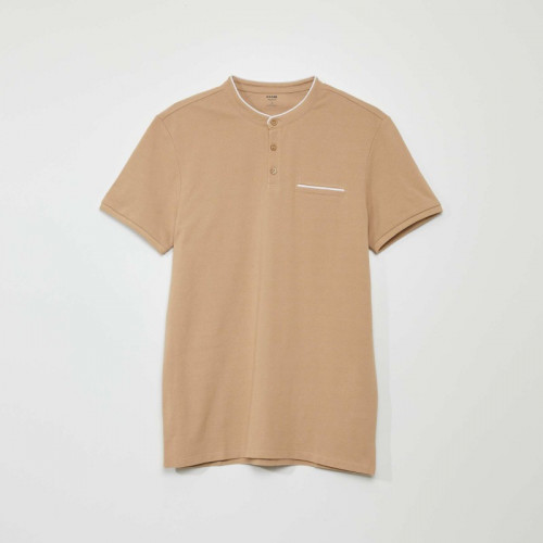 Polo à col mao en piqué de coton - Beige