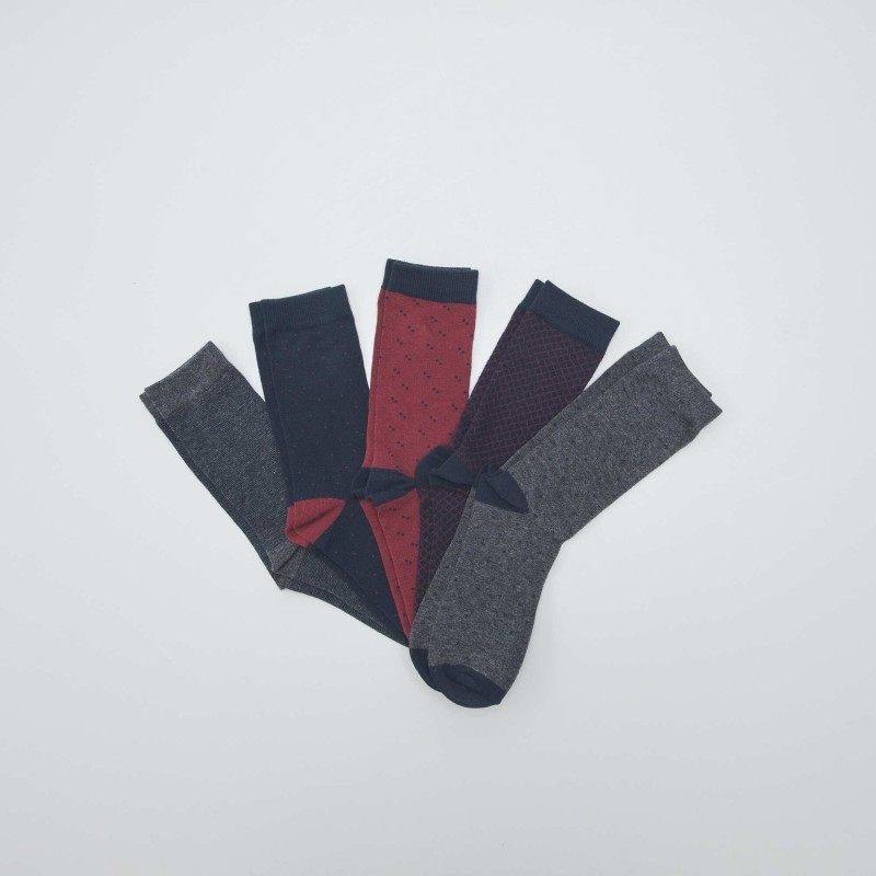 Lot de 5 paires de chaussettes fantaisies - Gris/bleu/rouge