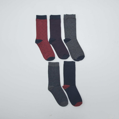 Lot de 5 paires de chaussettes fantaisies - Gris/bleu/rouge