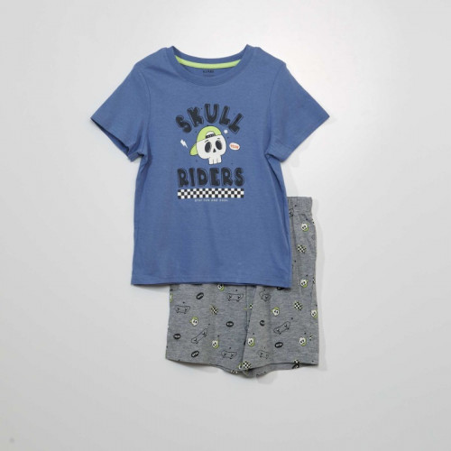 Pyjama court  t-shirt + short - 2 pièces - Bleu