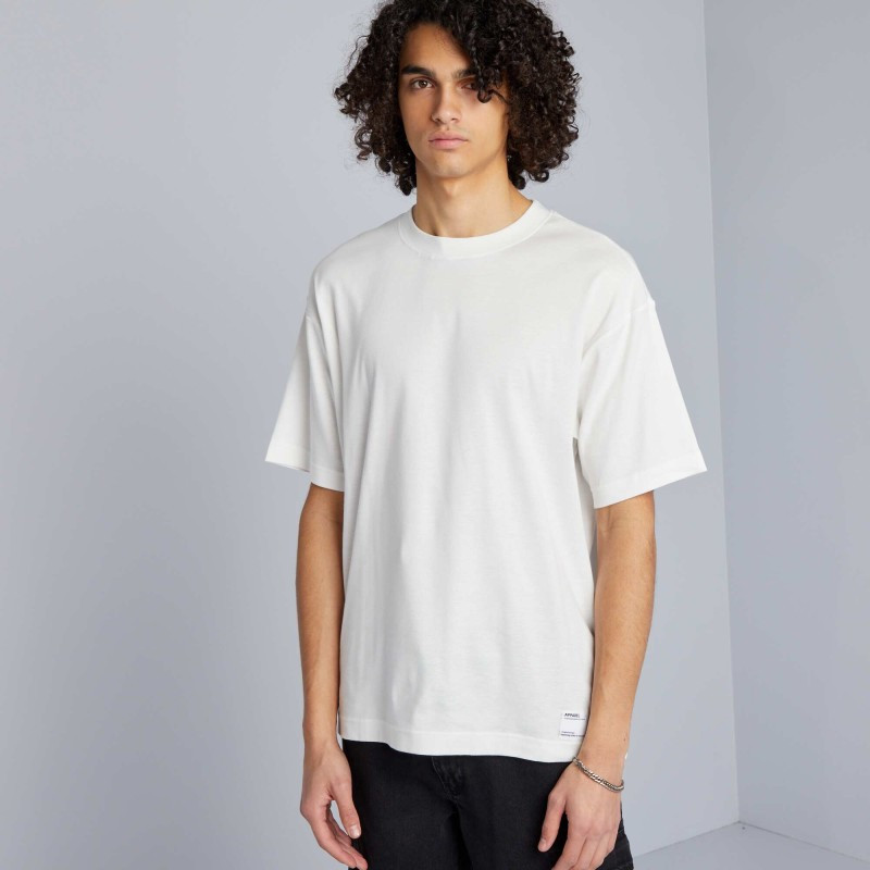 T-shirt col rond en coton - Blanc