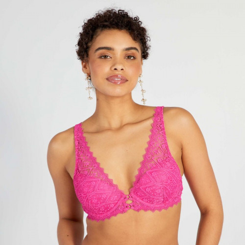 Soutien-gorge ampliforme en dentelle fleurie - Rose