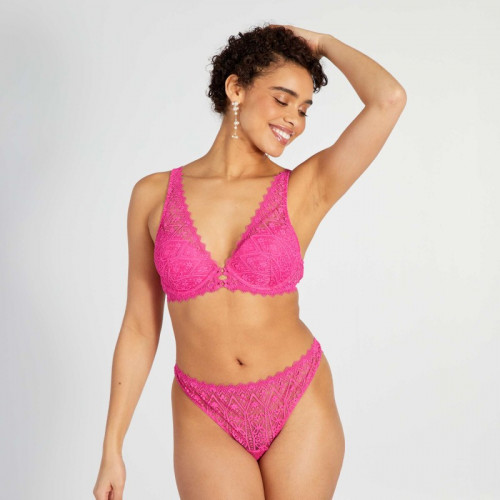 Soutien-gorge ampliforme en dentelle fleurie - Rose