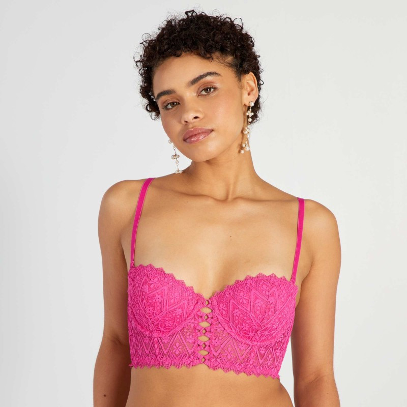 Soutien-gorge bustier ampliforme en dentelle - Rose