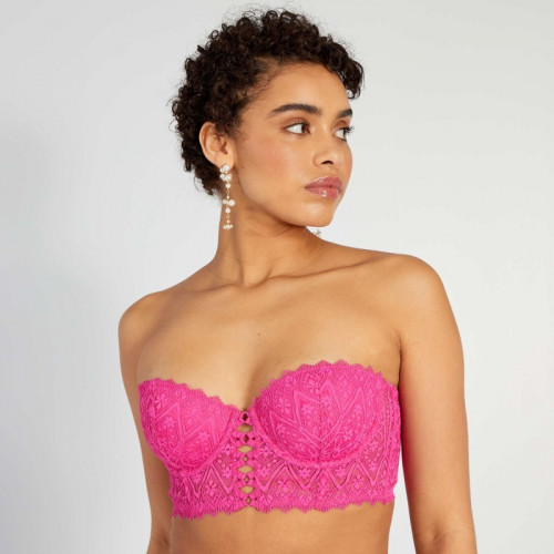 Soutien-gorge bustier ampliforme en dentelle - Rose