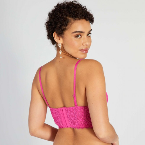 Soutien-gorge bustier ampliforme en dentelle - Rose