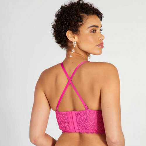 Soutien-gorge bustier ampliforme en dentelle - Rose