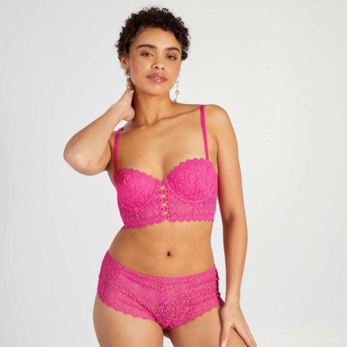 Soutien-gorge bustier ampliforme en dentelle - Rose