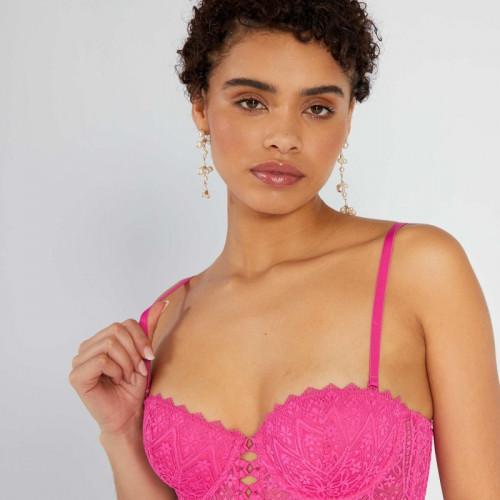 Soutien-gorge bustier ampliforme en dentelle - Rose