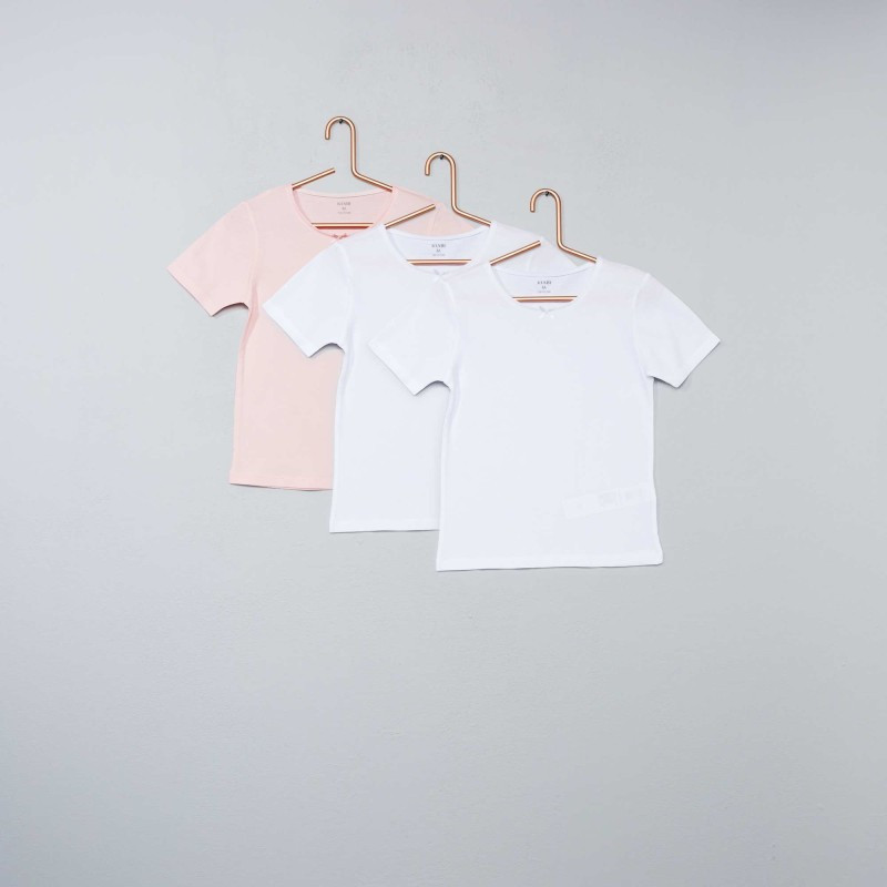 Lot de 3 maillots de corps en coton - Blanc/rose