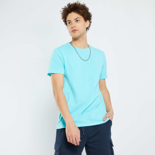 T-shirt en jersey uni - Bleu turquoise