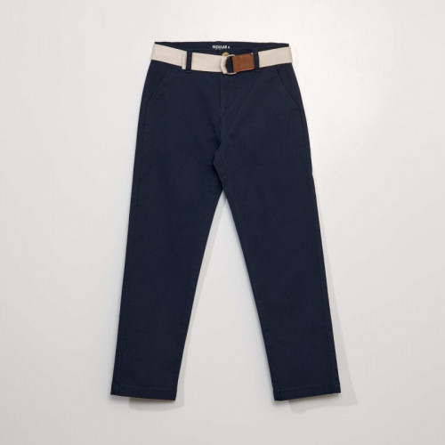 Pantalon chino en twill + ceinture - Bleu marine