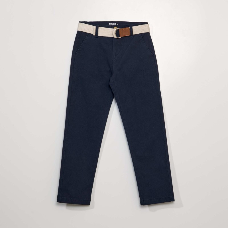 Pantalon chino en twill + ceinture - Bleu marine