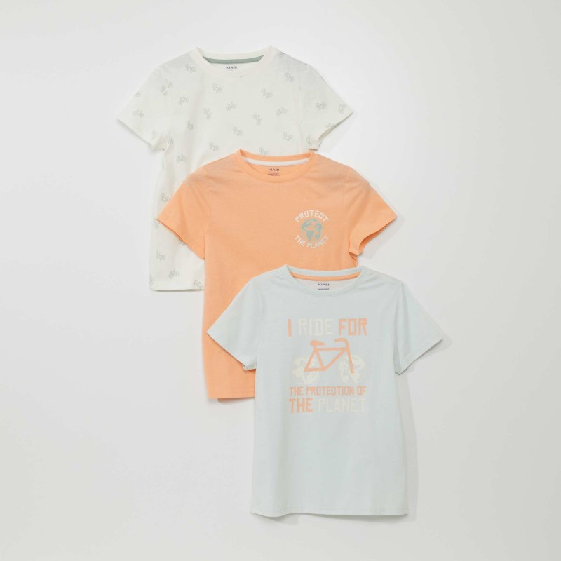 Lot de 3 t-shirts en jersey - Bleu/rose/blanc