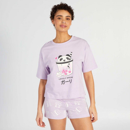 Ensemble pyjama court imprimé t-shirt + short - 2 pièces - Violet